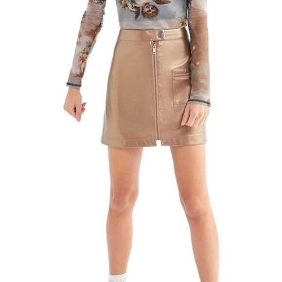 NWT Urban Outfitters Bronze Demi Metallic Zip Skirt - Picture 2 of 6